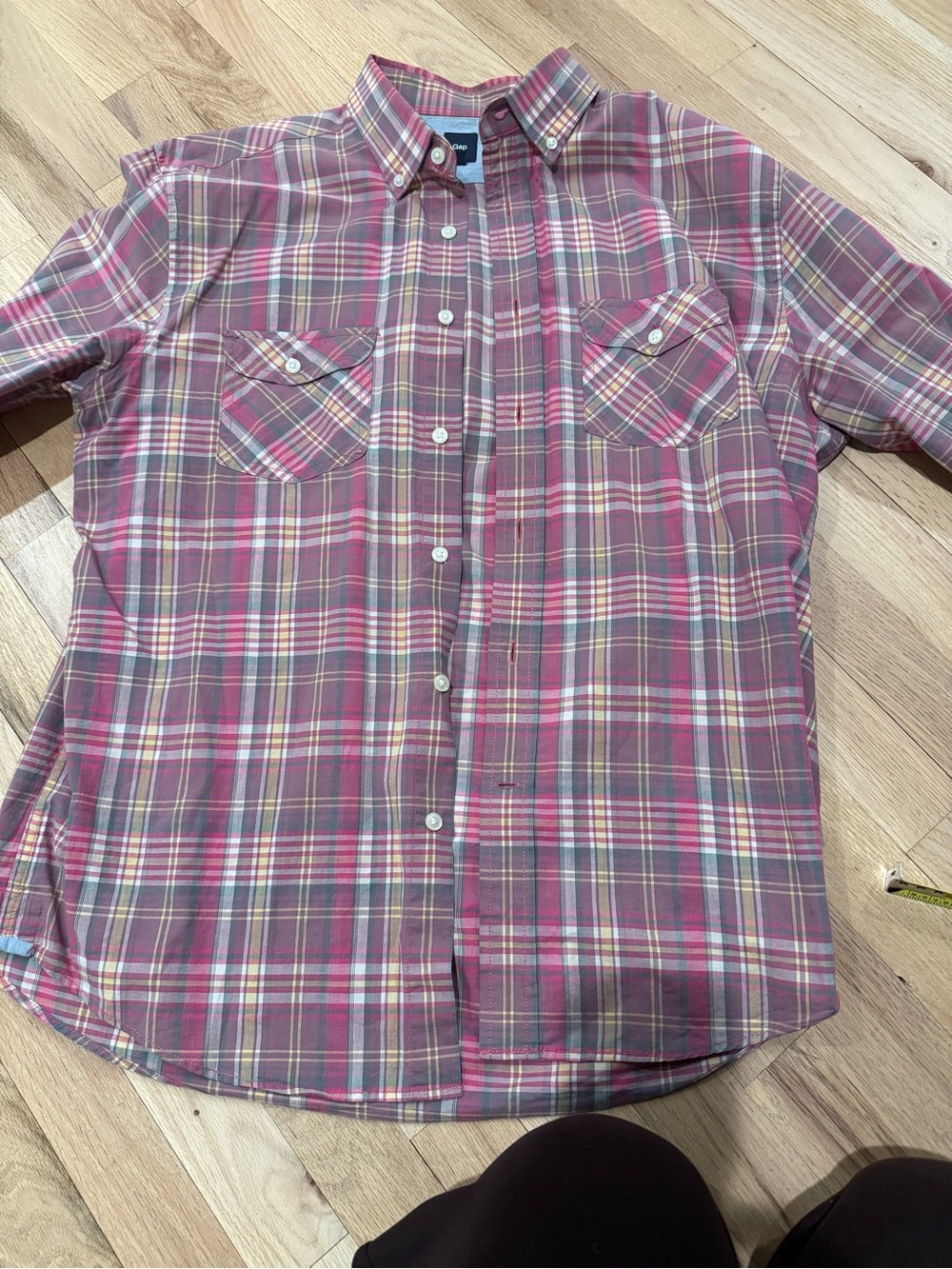 GAP Pink Plaid Cotton Button-Down Shirt